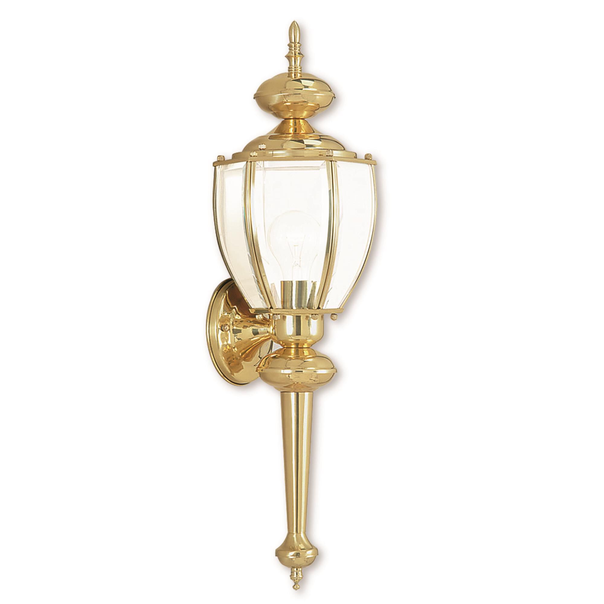 Shown in Polished Brass finish and Clear Beveled glass